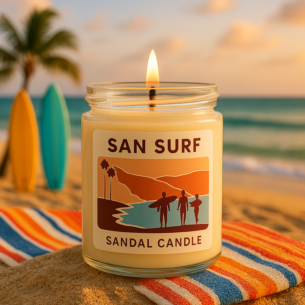 San Surf – Scented Candle, 9 oz Jar, Patchouli, Musk & Bergamot